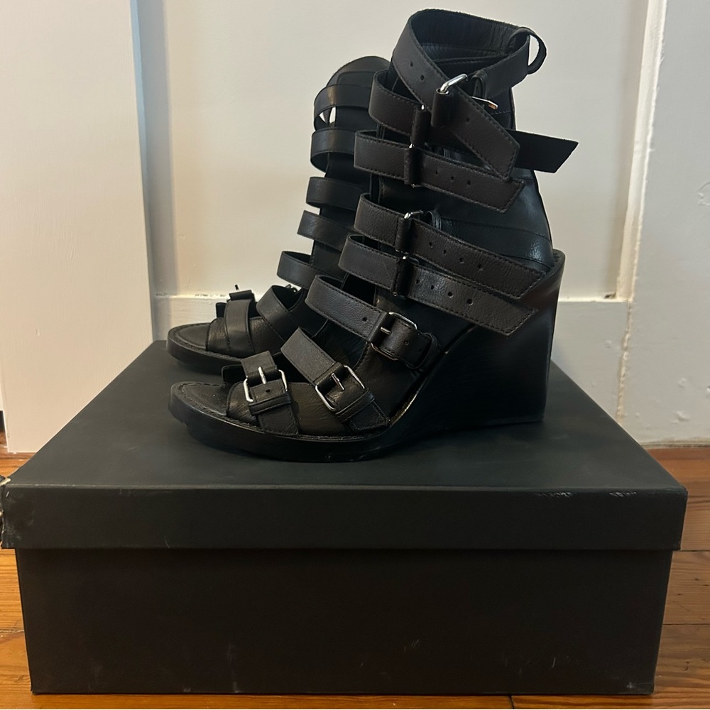 SOLD - Ann Demeulemeester 2010 wedge buckle sandals w box